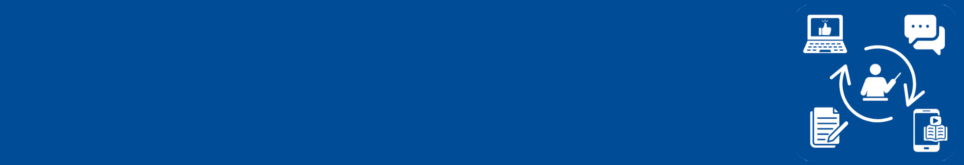 Interaction Banner with online content (i.e. a book, computer and paper). 