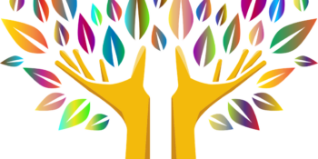Hands for trunk and branches with colorful leaves