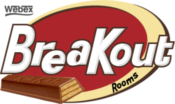 Webex Breakout Rooms stylized to appear as a Kit Kat wrapper.