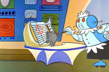 Image of Rosie the Robot from the Jetsons Cleaning a Computer Screen